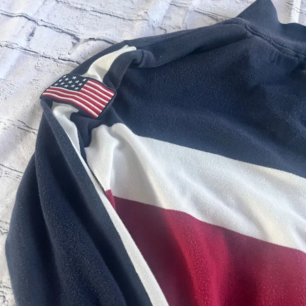 Vintage POLO Ralph Lauren Spell Out 1/4 Zip Sweater American Flag Patch M 90's